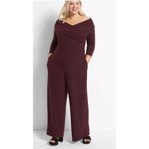 Lane Bryant Off‎ Shoulder Crossover Jumpsuit Wide Leg Pockets Plus Size 18/20